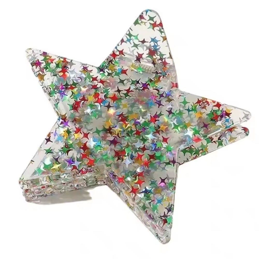 Free People Clear Star Hair Clip with Multicolor Star Confetti